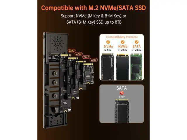 Alt view image 3 of 5 - ZeroneTeck M.2 NVMe SATA SSD Enclosure, USB 3.2 Gen 2 10 Gbps SSD Reader with UASP and Trim, Tool-Free Adapter Case for SSDs 2230/2242 /2260/2280, External PCIe Adapter for M/B+M Key, Aluminum(Yellow)