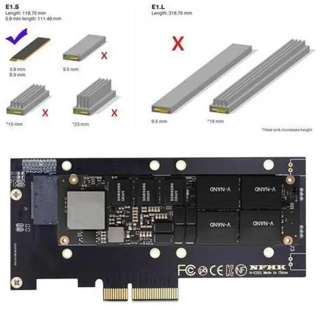 Alt view image 2 of 5 - Chenyang NVMe Ruler EDSFF SSD to PCI-E 4.0 X4 Host Adapter for 5.9mm 8.0mm 1U GEN-Z E1.S SSD