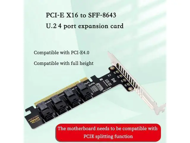 Alt view image 2 of 5 - PH49 PCIe4.0 X16 to 4-Port U.2 NVME SFF-8643 SFF-8639 Expansion Card Support X4 X8 X16 Slot Motherboard with PCIE Split Function (Full Height)