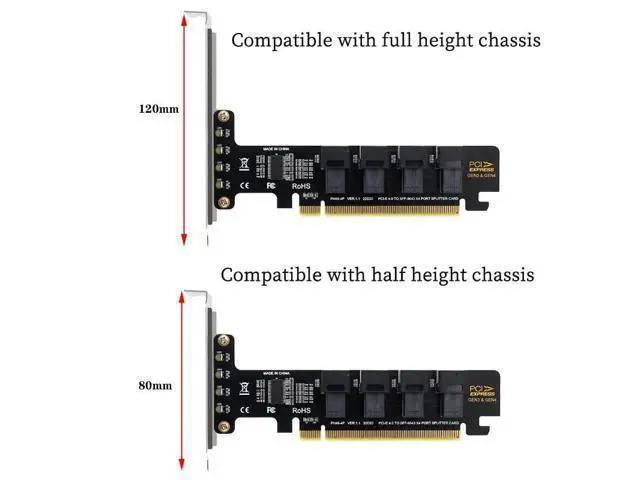 Alt view image 4 of 5 - PH49 PCIe4.0 X16 to 4-Port U.2 NVME SFF-8643 SFF-8639 Expansion Card Support X4 X8 X16 Slot Motherboard with PCIE Split Function (Full Height)