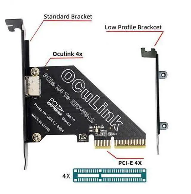 Alt view image 2 of 5 - CY Adapter PCI-Express 4.0 PCIE 4X to Oculink SFF-8612 SFF-8611 Host Card for U.2 SSD eGPU External Graphics Card Dock