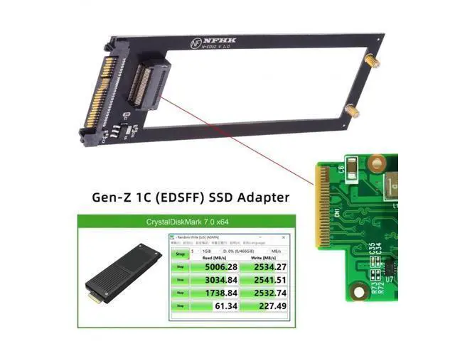 Alt view image 4 of 5 - CY Card U.2 SFF-8639 Host to PCI-E Ruler 1U GEN-Z EDSFF 9.5mm 15mm 25mm Short SSD E1.S with Heat Sink PM9A3 PM9D3 P5801X Carrier Adapter
