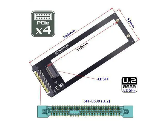 Alt view image 3 of 5 - CY Card U.2 SFF-8639 Host to PCI-E Ruler 1U GEN-Z EDSFF 9.5mm 15mm 25mm Short SSD E1.S with Heat Sink PM9A3 PM9D3 P5801X Carrier Adapter