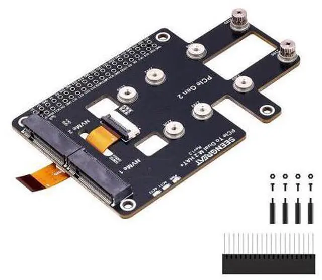 Main image of PCIe to Dual M.2 NVMe SSD Expansion Board HAT+ for Raspberry Pi 5 ^^ Supports Boot from SSD, Compatible with 2280/2260/2242/2230 Drives ^^ Dual-Channel Adapter with Activity LEDs