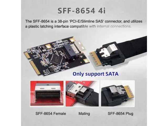 Alt view image 2 of 5 - NFHK Mini PCI-E PCI Express to Slimline SFF-8654 SATA 3.0 Four Ports Adapter Converter 6Gbps Disk Extension Card for SSD