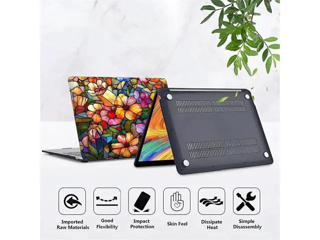 Alt view image 2 of 5 - FKBRCL4U for MacBook Air 13 Inch Case,Black Case 2018/2020 Version A1932/A2179/A2337 Plastic Hard Shell Computer Case Colorful Flower 3D Mosaic Vintage Pattern