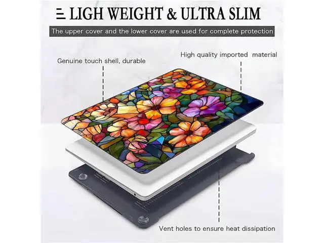 Alt view image 4 of 5 - FKBRCL4U for MacBook Air 13 Inch Case,Black Case 2018/2020 Version A1932/A2179/A2337 Plastic Hard Shell Computer Case Colorful Flower 3D Mosaic Vintage Pattern
