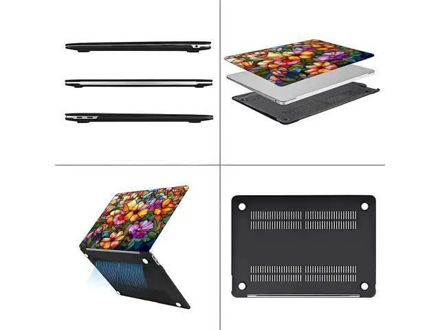 Alt view image 5 of 5 - FKBRCL4U for MacBook Air 13 Inch Case,Black Case 2018/2020 Version A1932/A2179/A2337 Plastic Hard Shell Computer Case Colorful Flower 3D Mosaic Vintage Pattern