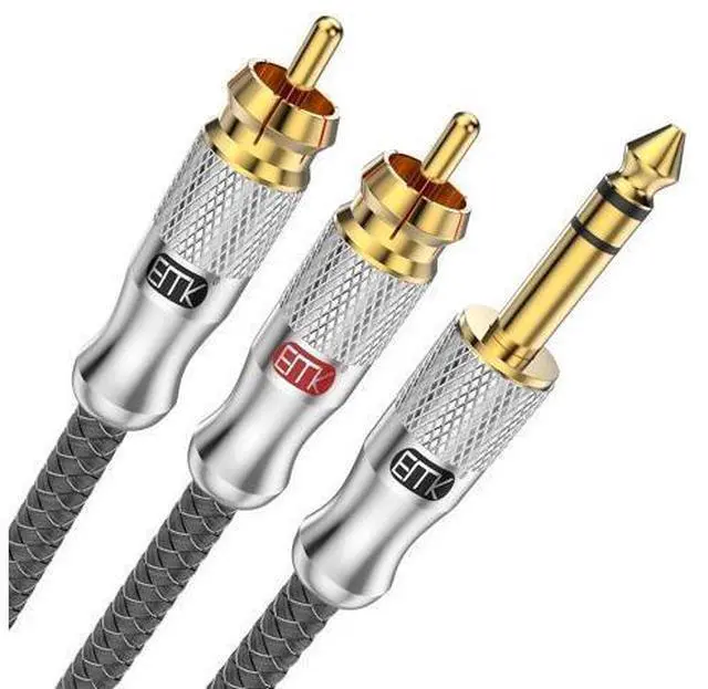 Main image of EMK 1/4 to RCA Cable, Quarter inch TRS Male to 2RCA Male Audio Cable 6.35mm Stereo Jack to Dual RCA Insert Cable Y Splitter Cord (20Ft/6M,Silver)