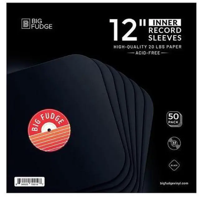 Main image of Big Fudge Vinyl Record Inner Sleeves - LP Album Covers in Heavyweight & Acid Free Paper - Protective Cover with Round Corners for 12" Records - Black, 50 Pack