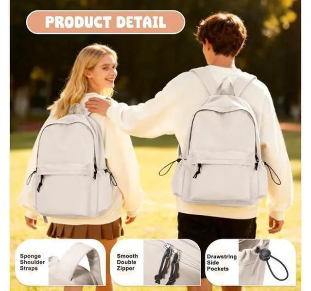 Alt view image 4 of 5 - VECAVE School Backpack Beige Waterproof Bookbag Casual Lightweight Travel Rucksack Daypack Backpacks for Men Women College High School Bags backpack for Boys Girls Teens