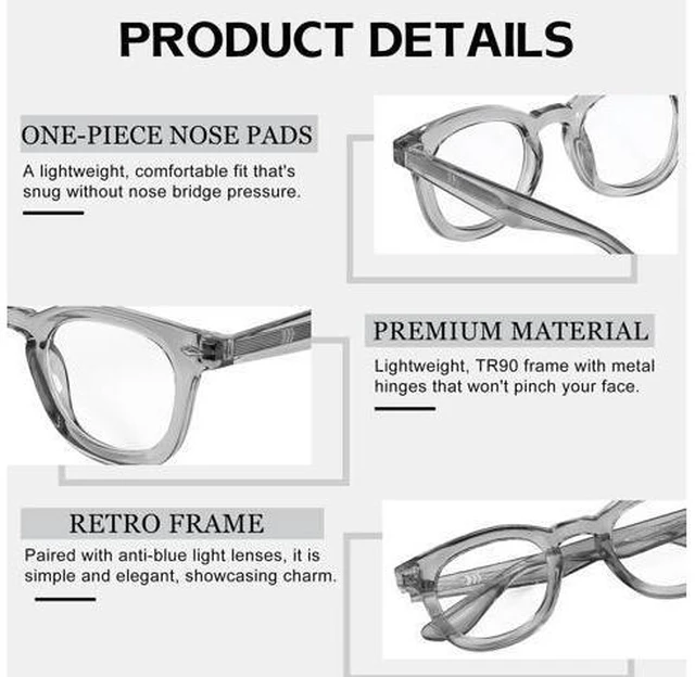 Alt view image 5 of 5 - SIPHEW Blue Light Blocking Glasses for Women & Men - Square Acetate Tr90 Sturdy Frame Anti Eyestrain Eyeglasses