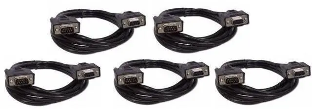 Main image of Five Pack of YCS Basics Black 6 Foot DB9 9 Pin Serial / RS232 Male/Female Extension Cables