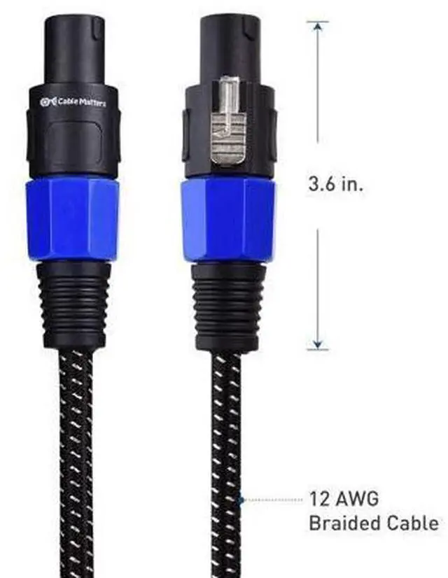 Alt view image 5 of 5 - Cable Matters 2-Pack, Premium Braided 12AWG Speaker Cable 6 ft Compatible with Speakon NL4FC Port