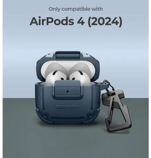 Alt view image 2 of 5 - Dexnor for AirPods 4 Case with Drop-Proof Lock, Shockproof Rugged Bumper Cases Protective Cover with Carabiner & Keyring & Cleaner Kit for AirPods 4th Generation 2024 Blue