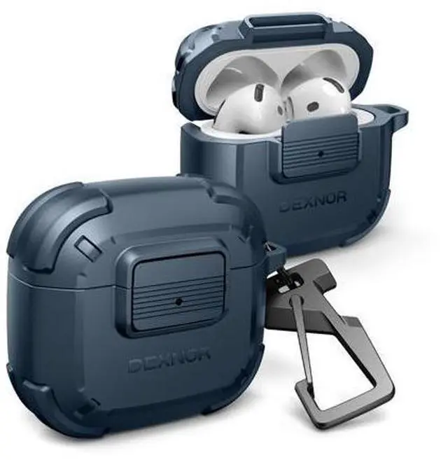 Main image of Dexnor for AirPods 4 Case with Drop-Proof Lock, Shockproof Rugged Bumper Cases Protective Cover with Carabiner & Keyring & Cleaner Kit for AirPods 4th Generation 2024 Blue