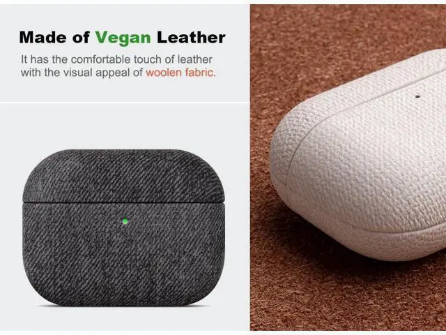 Alt view image 2 of 5 - Haobobro Handmade Case - for AirPods Pro 3 Case Cover - Selected Skin-Friendly Vegan Leather, Woolen Fabric Cloth Style, Drop Protective Hard Cover for AirPods Pro 3rd Generation E