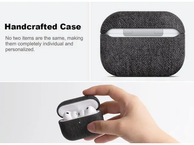 Alt view image 3 of 5 - Haobobro Handmade Case - for AirPods Pro 3 Case Cover - Selected Skin-Friendly Vegan Leather, Woolen Fabric Cloth Style, Drop Protective Hard Cover for AirPods Pro 3rd Generation E