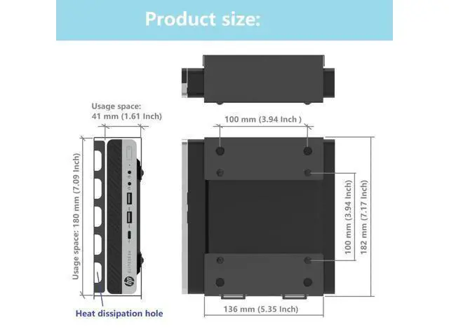 Alt view image 3 of 5 - JINGCHENGMEI Wall Mount Compatible with HP EliteDesk, ProDesk, Mini Desktops - Steel Mount for Wall, Under Desk or VESA