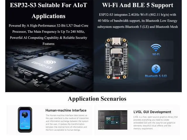 Alt view image 4 of 5 - ESP32-S3 1.47inch IPS Touch Display Development Board, 172x320 Resolution, 262K Display Color, Support 2.4GHz W-i-F-i 6/BLE 5, 240MHz LX7 Dual-core Processor, with Pre-soldered Header