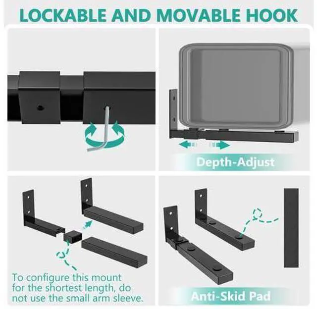 Alt view image 2 of 5 - WALI Center Channel Speaker Wall Mount, Universal Soundbar Wall Mount Bracket Hold up to 30 lbs, Arms Extend Adjustment from 7 to 11.5 inch (SLK201), Black