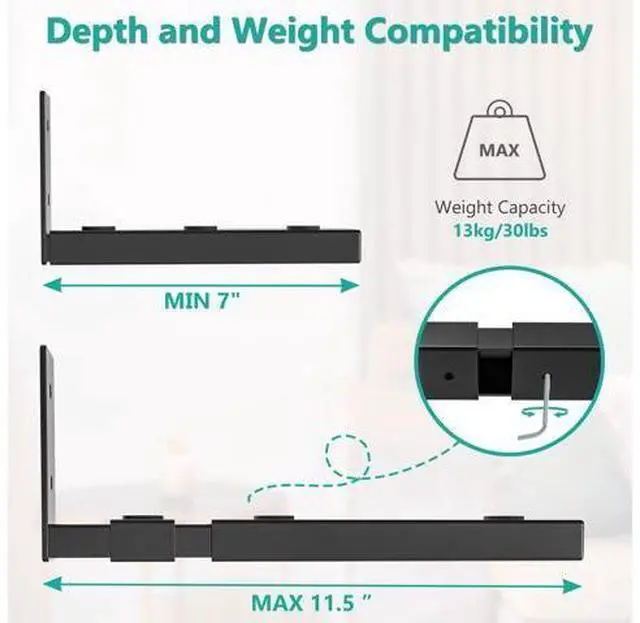 Alt view image 4 of 5 - WALI Center Channel Speaker Wall Mount, Universal Soundbar Wall Mount Bracket Hold up to 30 lbs, Arms Extend Adjustment from 7 to 11.5 inch (SLK201), Black