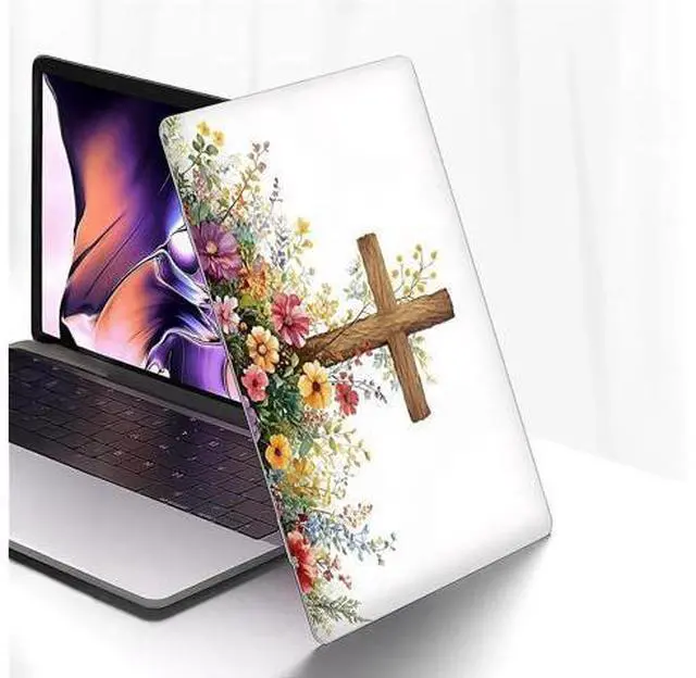 Alt view image 2 of 5 - Yicomon Compatible with MacBook Air 15 Inch Case 2023 M2 2025 M4 Chip Model A2941 A3241, Plastic Hard Shell Case for Mac Air 15 with Touch ID (2023) - Cross Flowers