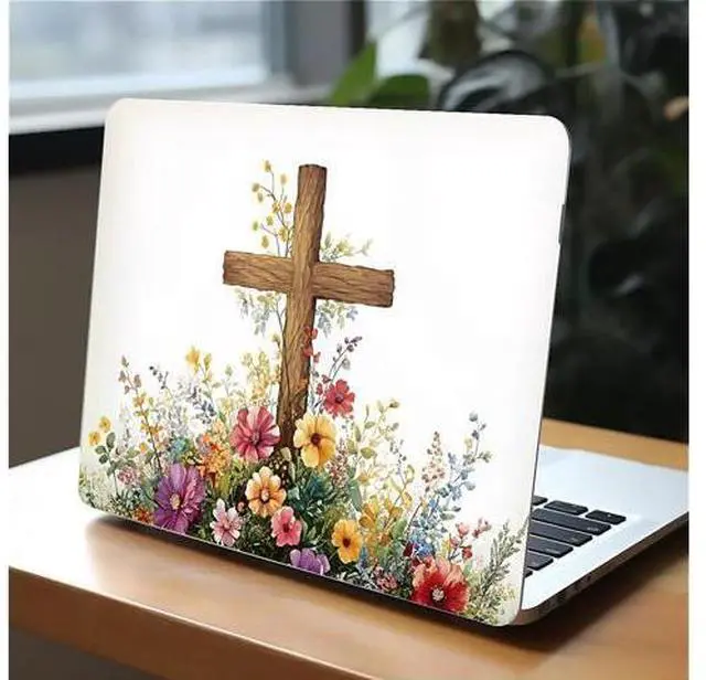Alt view image 3 of 5 - Yicomon Compatible with MacBook Air 15 Inch Case 2023 M2 2025 M4 Chip Model A2941 A3241, Plastic Hard Shell Case for Mac Air 15 with Touch ID (2023) - Cross Flowers
