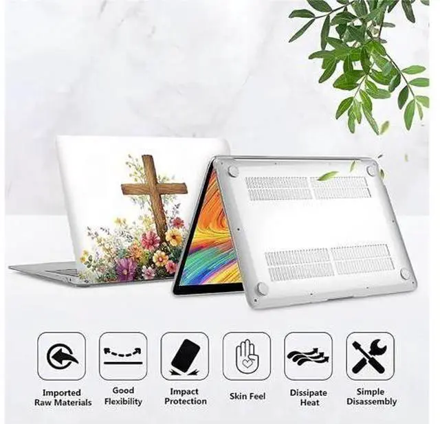 Alt view image 4 of 5 - Yicomon Compatible with MacBook Air 15 Inch Case 2023 M2 2025 M4 Chip Model A2941 A3241, Plastic Hard Shell Case for Mac Air 15 with Touch ID (2023) - Cross Flowers