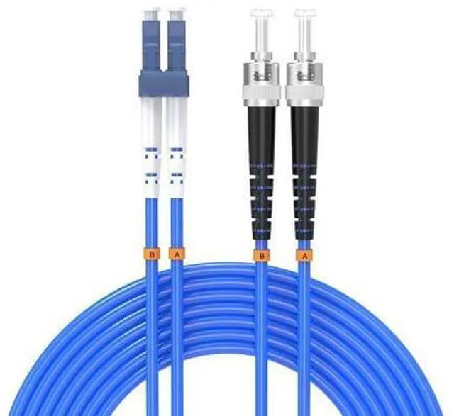 Main image of 15Meters, LC to ST, Armored Single Mode Duplex Fiber Optic Cables LC-ST Patch Cord Jumper SM SX 49FT Blue