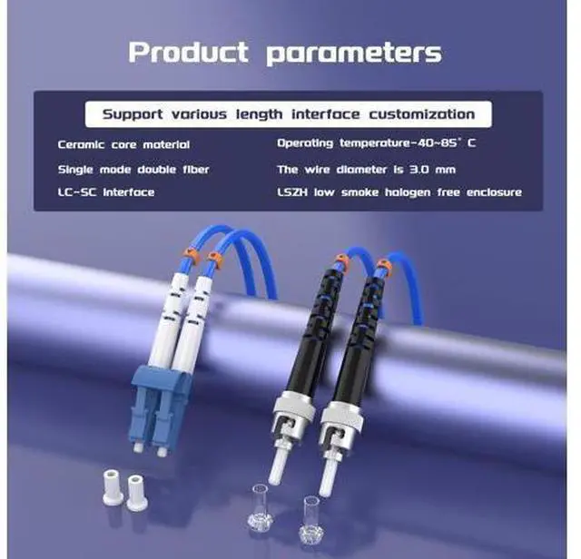 Alt view image 5 of 5 - 15Meters, LC to ST, Armored Single Mode Duplex Fiber Optic Cables LC-ST Patch Cord Jumper SM SX 49FT Blue