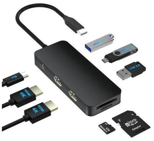 Main image of USB C Docking Station Dual Monitor for Dell/HP/Mac Laptop, Dual HDMI Adapter for 2 Monitors, HDMI Splitter for Dual Monitors Extended Display, 8 in 1 USB C Hub Multiport Adapter with HDMI/USB/PD/SD/TF