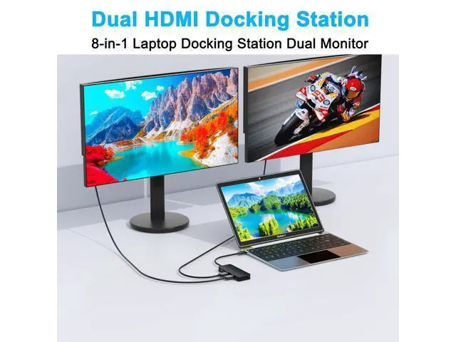 Alt view image 3 of 5 - USB C Docking Station Dual Monitor for Dell/HP/Mac Laptop, Dual HDMI Adapter for 2 Monitors, HDMI Splitter for Dual Monitors Extended Display, 8 in 1 USB C Hub Multiport Adapter with HDMI/USB/PD/SD/TF