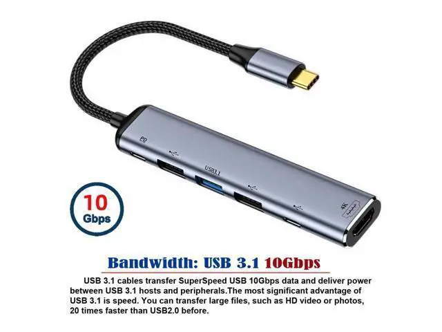Alt view image 2 of 5 - NFHK USB-C Type C to HDMI 4K Dual USB 3.0 HUB Converter HDTV Multiport Adapter 60hz with Female 100W PD Power Port