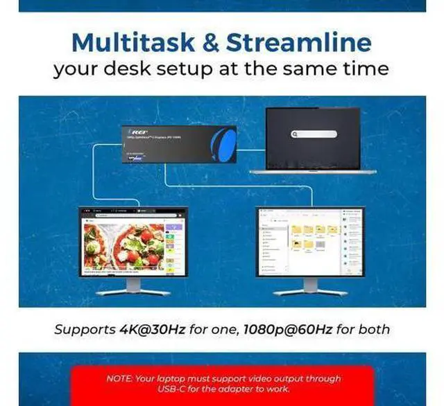 Alt view image 4 of 5 - OREI SplitExtend Laptop Docking Station 4K Dual Monitor - 2X USB 3.0, 1x Type-C, SD Card Reader - USB-C Adapter to HDMI 2.0 Extended Screen, 4K@30Hz Outputs - 100W PD