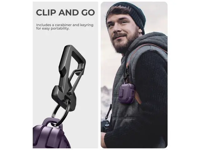 Alt view image 5 of 5 - Dexnor for AirPods 4 Case with Drop-Proof Lock, Shockproof Rugged Bumper Cases Protective Cover with Carabiner & Keyring & Cleaner Kit for AirPods 4th Generation 2024 Purple