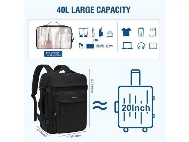 Alt view image 3 of 5 - MOSISO Travel Backpack for Women Men, 17-17.3 inch Rhombus Quilted Laptop Backpack Flight Approved with Packing Cubes, Carry on Daypack with USB Port for College Work Business, Black