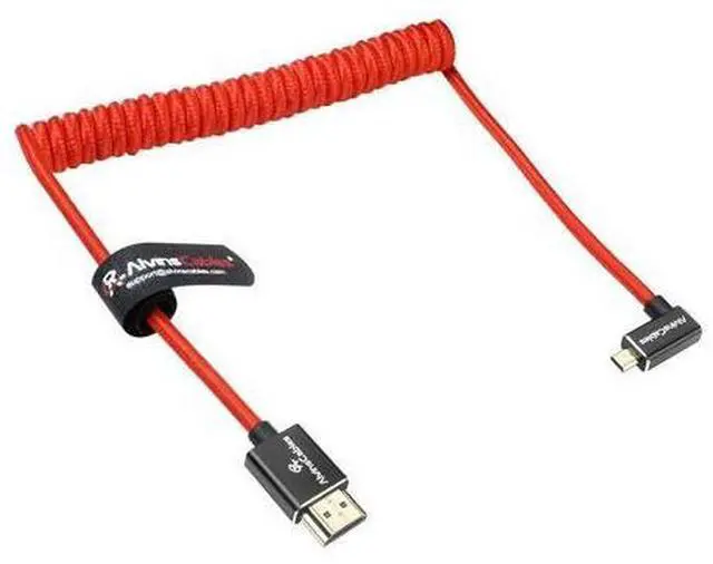 Main image of Alvin's Cables Right Angle Micro HDMI to HDMI Cable 8K@60Hz 4K@120Hz, Braided Coiled HDMI 2.1 for Sony A7RIII/A7II/A7M3, Canon R5/M6, Fujifilm X-T4/X-T3, GoPro, Nikon - Red Ultra Durable