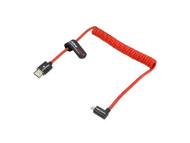 Alt view image 3 of 5 - Alvin's Cables Right Angle Micro HDMI to HDMI Cable 8K@60Hz 4K@120Hz, Braided Coiled HDMI 2.1 for Sony A7RIII/A7II/A7M3, Canon R5/M6, Fujifilm X-T4/X-T3, GoPro, Nikon - Red Ultra Durable