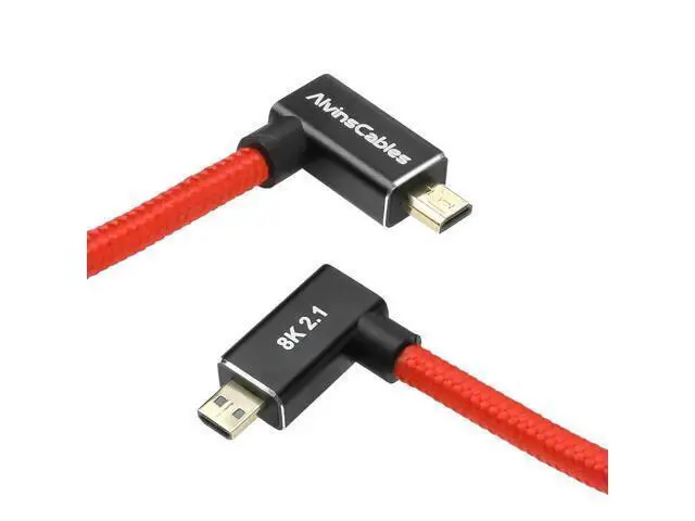 Alt view image 5 of 5 - Alvin's Cables Right Angle Micro HDMI to HDMI Cable 8K@60Hz 4K@120Hz, Braided Coiled HDMI 2.1 for Sony A7RIII/A7II/A7M3, Canon R5/M6, Fujifilm X-T4/X-T3, GoPro, Nikon - Red Ultra Durable