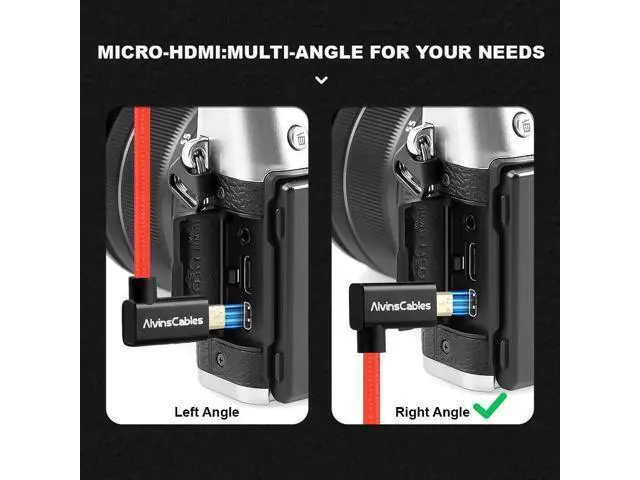 Alt view image 2 of 5 - Alvin's Cables Right Angle Micro HDMI to HDMI Cable 8K@60Hz 4K@120Hz, Braided Coiled HDMI 2.1 for Sony A7RIII/A7II/A7M3, Canon R5/M6, Fujifilm X-T4/X-T3, GoPro, Nikon - Red Ultra Durable
