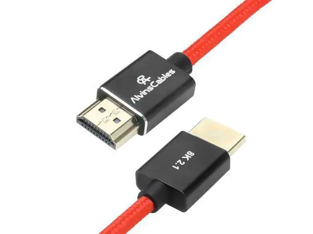 Alt view image 4 of 5 - Alvin's Cables Right Angle Micro HDMI to HDMI Cable 8K@60Hz 4K@120Hz, Braided Coiled HDMI 2.1 for Sony A7RIII/A7II/A7M3, Canon R5/M6, Fujifilm X-T4/X-T3, GoPro, Nikon - Red Ultra Durable