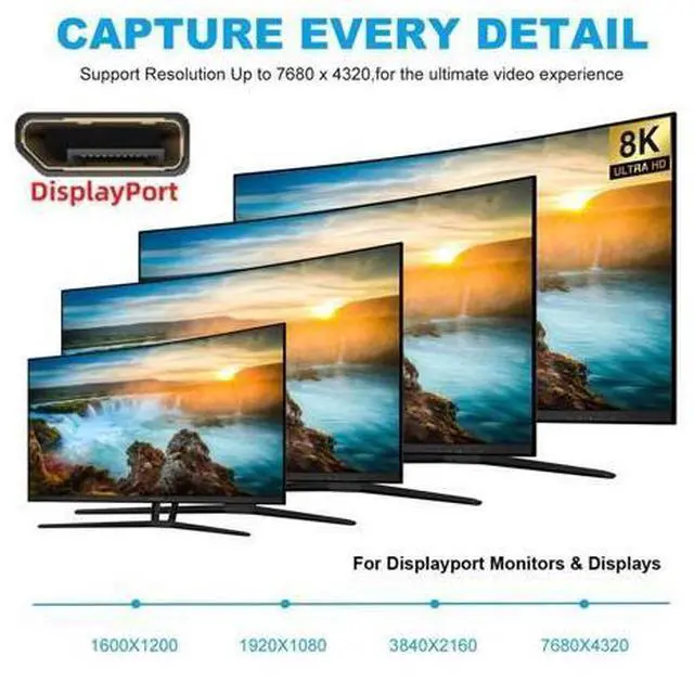 Alt view image 2 of 5 - cablecc USB-C Type C Female Source to DP 1.4 Displayport Sink HDTV Cable 8K@60hz 4K@120hz for Tablet Phone Laptop