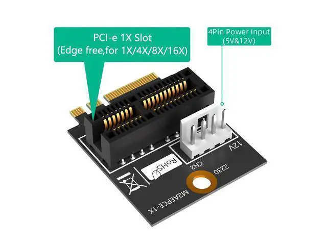 Alt view image 3 of 5 - Mustpoint New Version M.2(NGFF) Key A/A+E/E to PCI-E 1X Adapter