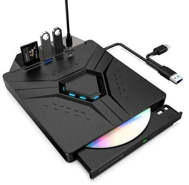 Main image of MAHAHUM External CD/DVD Drive for Laptop,8-in-1 Plug & Play USB DVD Drive DVD Player Portable CD Burner External Disk Drive Compatible with Desktop PC Windows 11/10/8 Linux Mac OS Mac MacBook Pro/Air