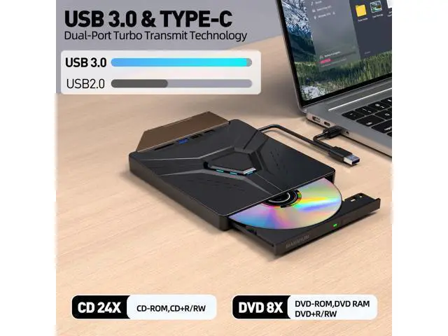 Alt view image 3 of 5 - MAHAHUM External CD/DVD Drive for Laptop,8-in-1 Plug & Play USB DVD Drive DVD Player Portable CD Burner External Disk Drive Compatible with Desktop PC Windows 11/10/8 Linux Mac OS Mac MacBook Pro/Air