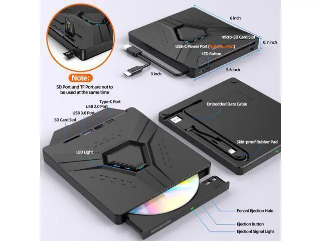 Alt view image 4 of 5 - MAHAHUM External CD/DVD Drive for Laptop,8-in-1 Plug & Play USB DVD Drive DVD Player Portable CD Burner External Disk Drive Compatible with Desktop PC Windows 11/10/8 Linux Mac OS Mac MacBook Pro/Air