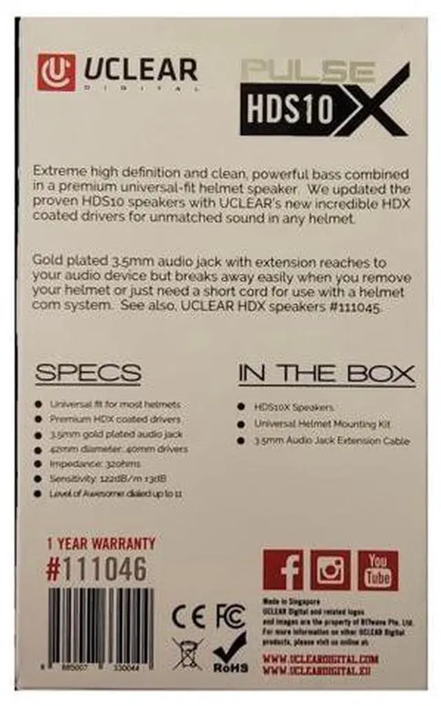 Alt view image 2 of 5 - UClear Digital HDS10X Drop-in Helmet Speakers (40mm Diameter, 3.5mm Jack)