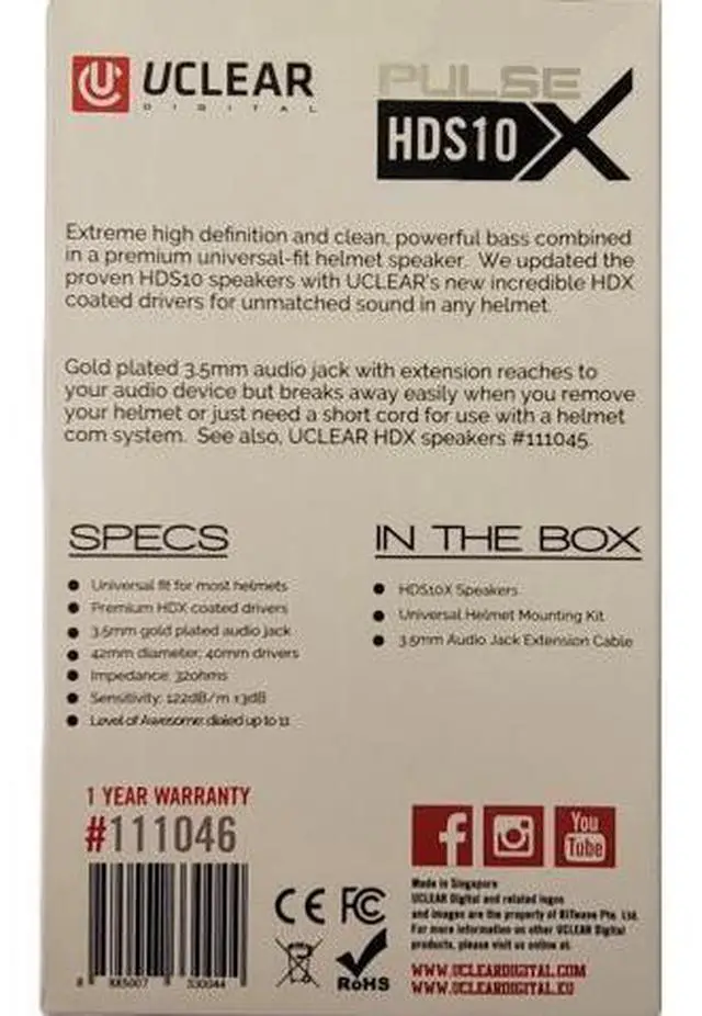 Alt view image 5 of 5 - UClear Digital HDS10X Drop-in Helmet Speakers (40mm Diameter, 3.5mm Jack)