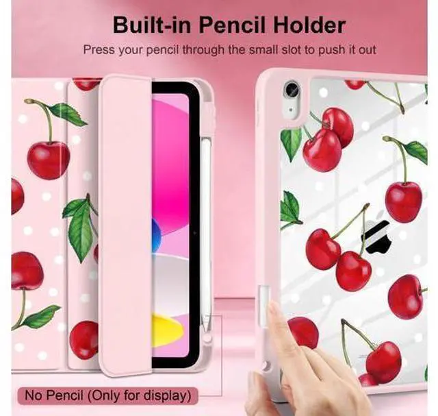 Alt view image 5 of 5 - TWOLSKOO for iPad 11th & 10th Gen Case with Pencil Holder, Trifold Stand, Auto Sleep/Wake, Clear Acrylic Back with TPU Bumper, for iPad 11-inch (2025, A16 Chip) & 10.9-inch (2022), Cherries
